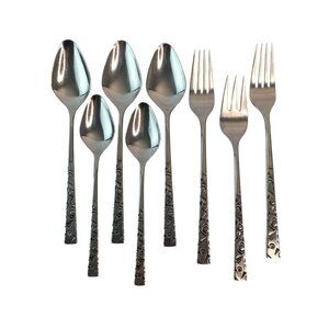 1847 Rogers Bros Navaho Stainless Steel Flatware Forks Spoons Lot of 8